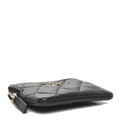 Chanel Caviar Quilted Crystal Zip Card Holder Wallet Black 4 of 9