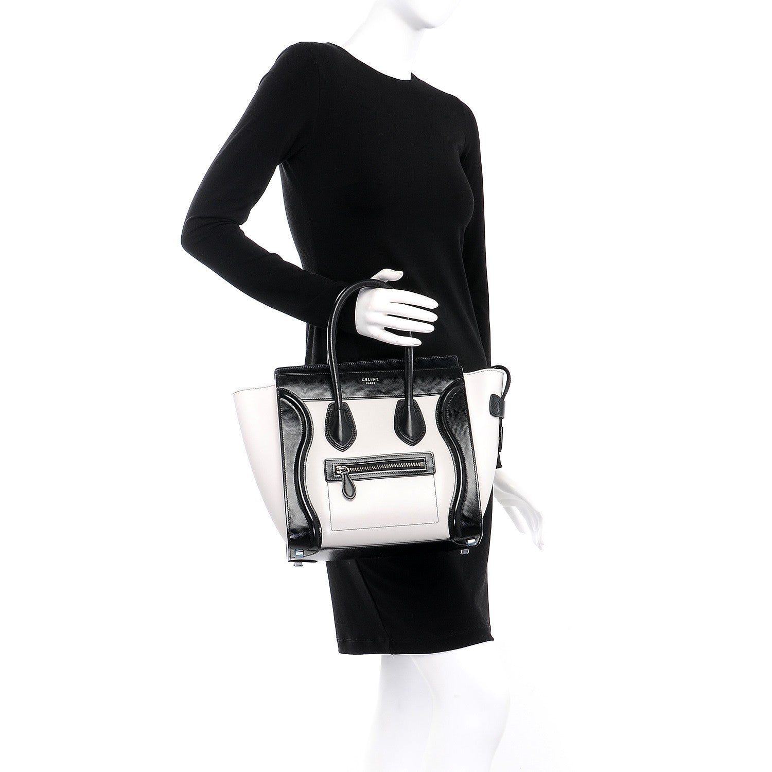 Celine Sleek Calfskin Micro Bi-Color Luggage Black White 2 of 7
