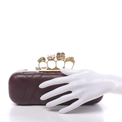 Alexander McQueen Nappa Buckle Skull Knuckle Box Clutch Burgundy 2 of 9