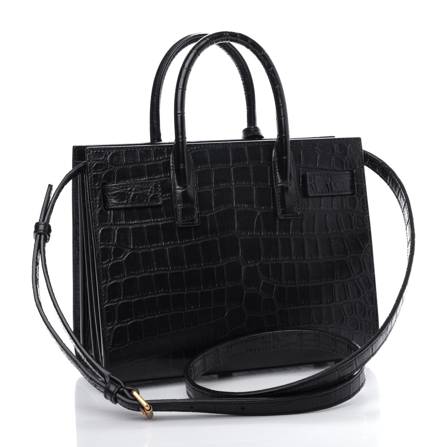 Calfskin Crocodile Embossed Nano Sac De Jour Black