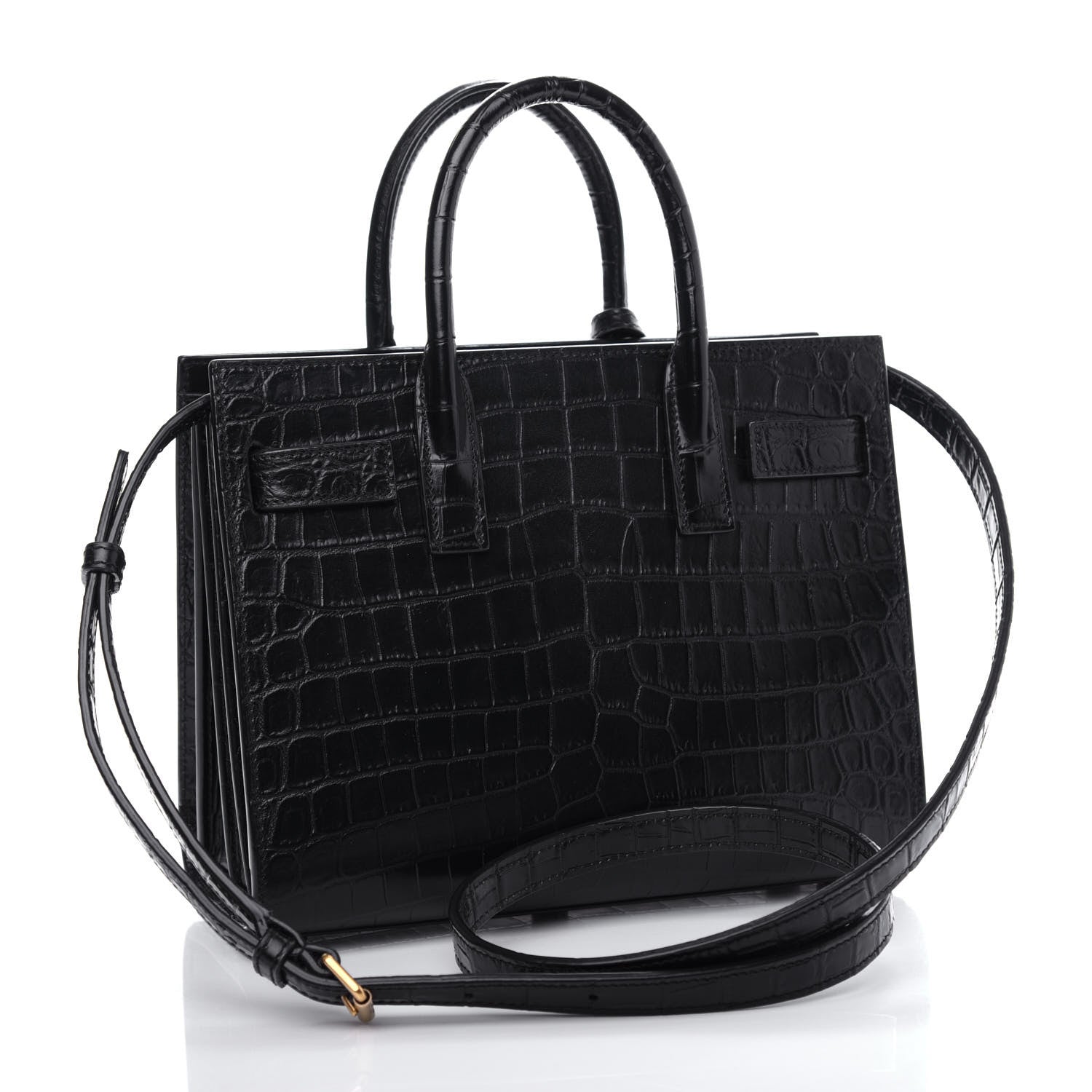 Saint Laurent Calfskin Crocodile Embossed Nano Sac De Jour Black 3 of 10