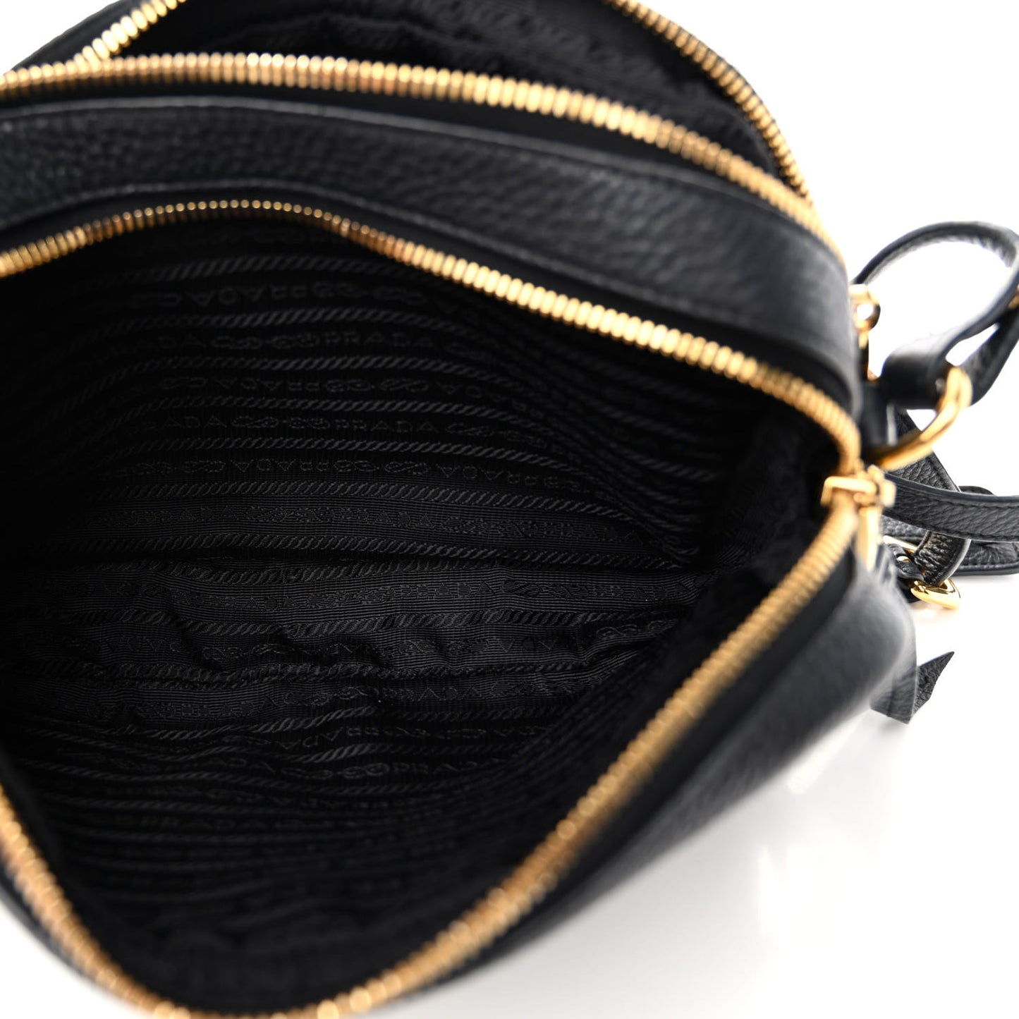 Vitello Daino Medium Double Zip Shoulder Bag Black