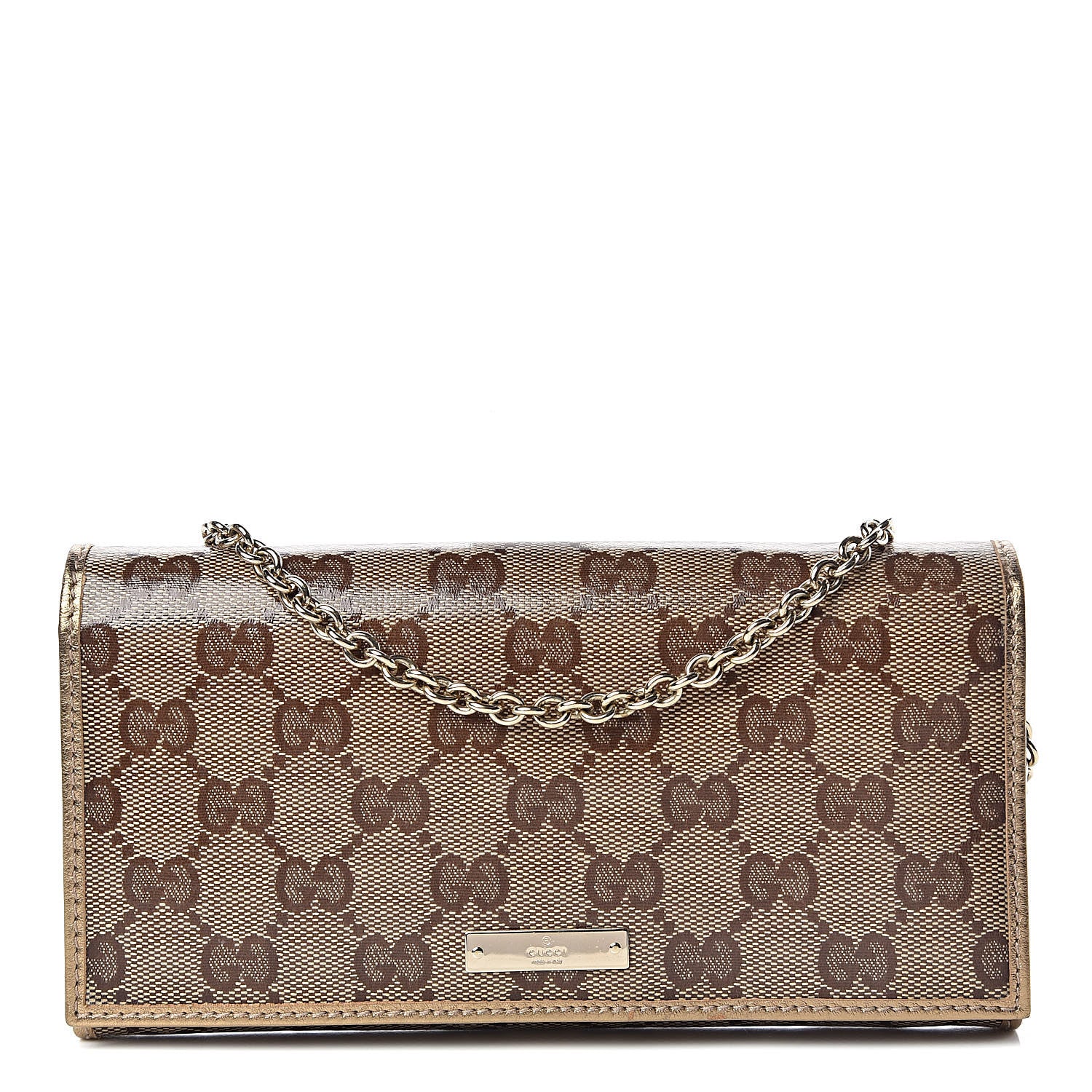 Gucci Crystal Monogram Metal Bar Chain Wallet Gold 1 of 8