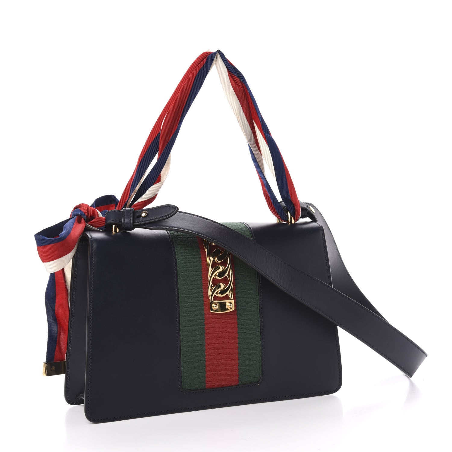 Gucci Vitello Fontanella Web Small Sylvie Shoulder Bag Blue Agata 3 of 18