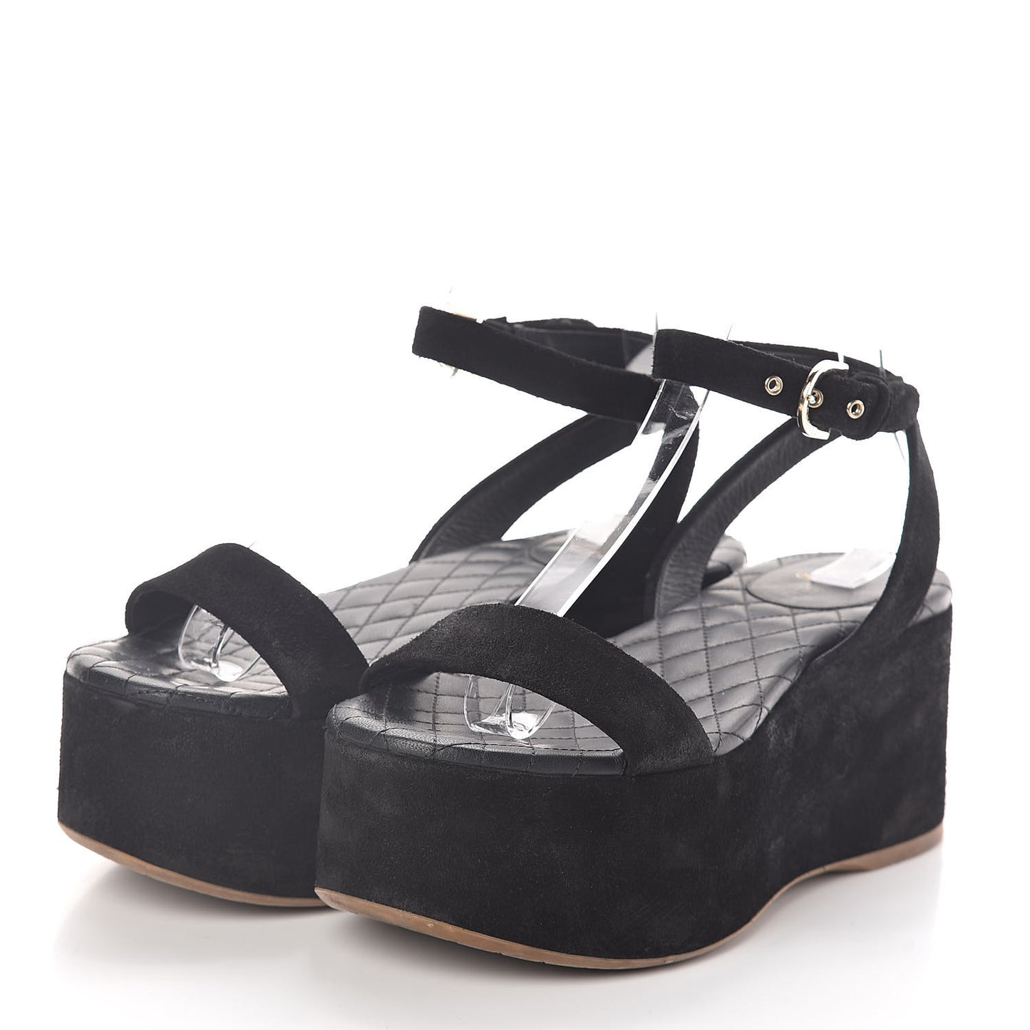 Suede Platform Wedge Sandals 37.5 Black