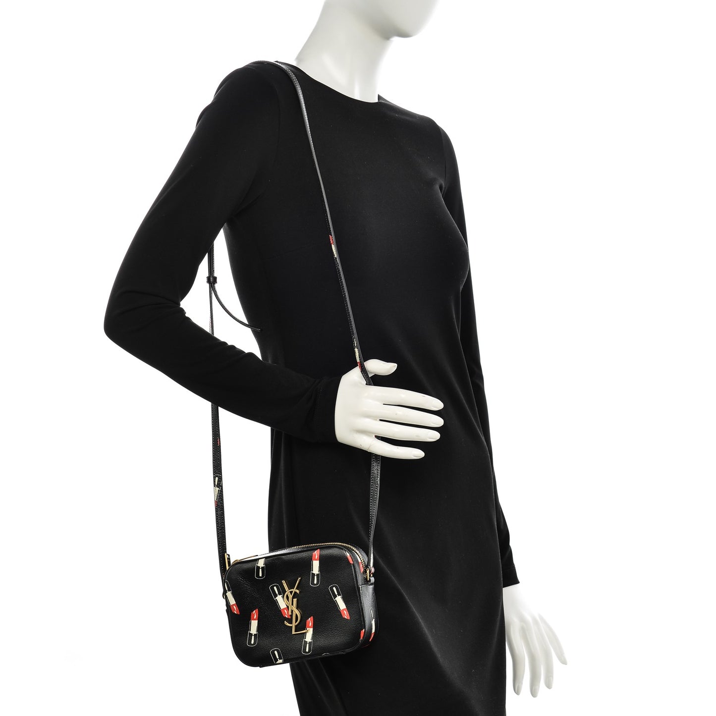 Calfskin Lipstick Print Small Monogram Camera Bag Black