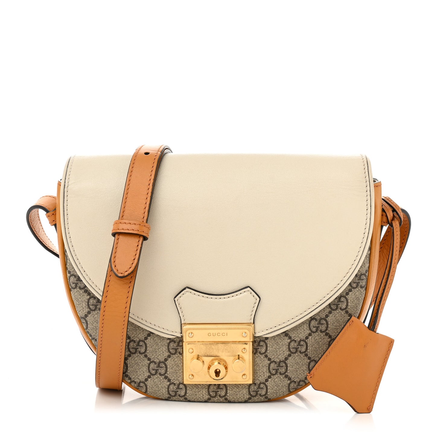 GG Supreme Monogram Calfskin Small Padlock Messenger Shoulder Bag Beige Mystic White Sun Oil