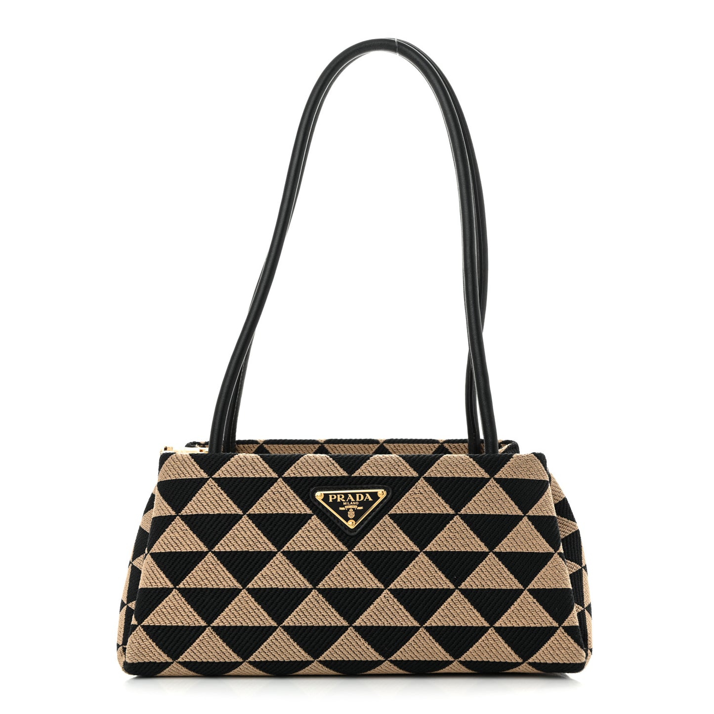 Jacquard Triangolo Symbole Embroidered Small Shoulder Bag Black Corda