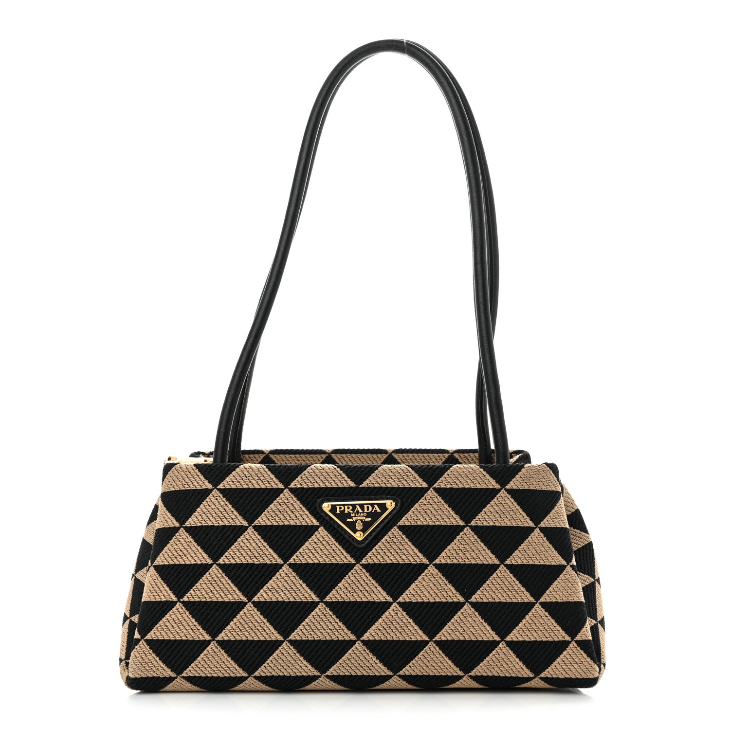 Prada Jacquard Triangolo Symbole Embroidered Small Shoulder Bag Black Corda 1 of 12