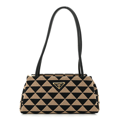 Prada Jacquard Triangolo Symbole Embroidered Small Shoulder Bag Black Corda 1 of 12