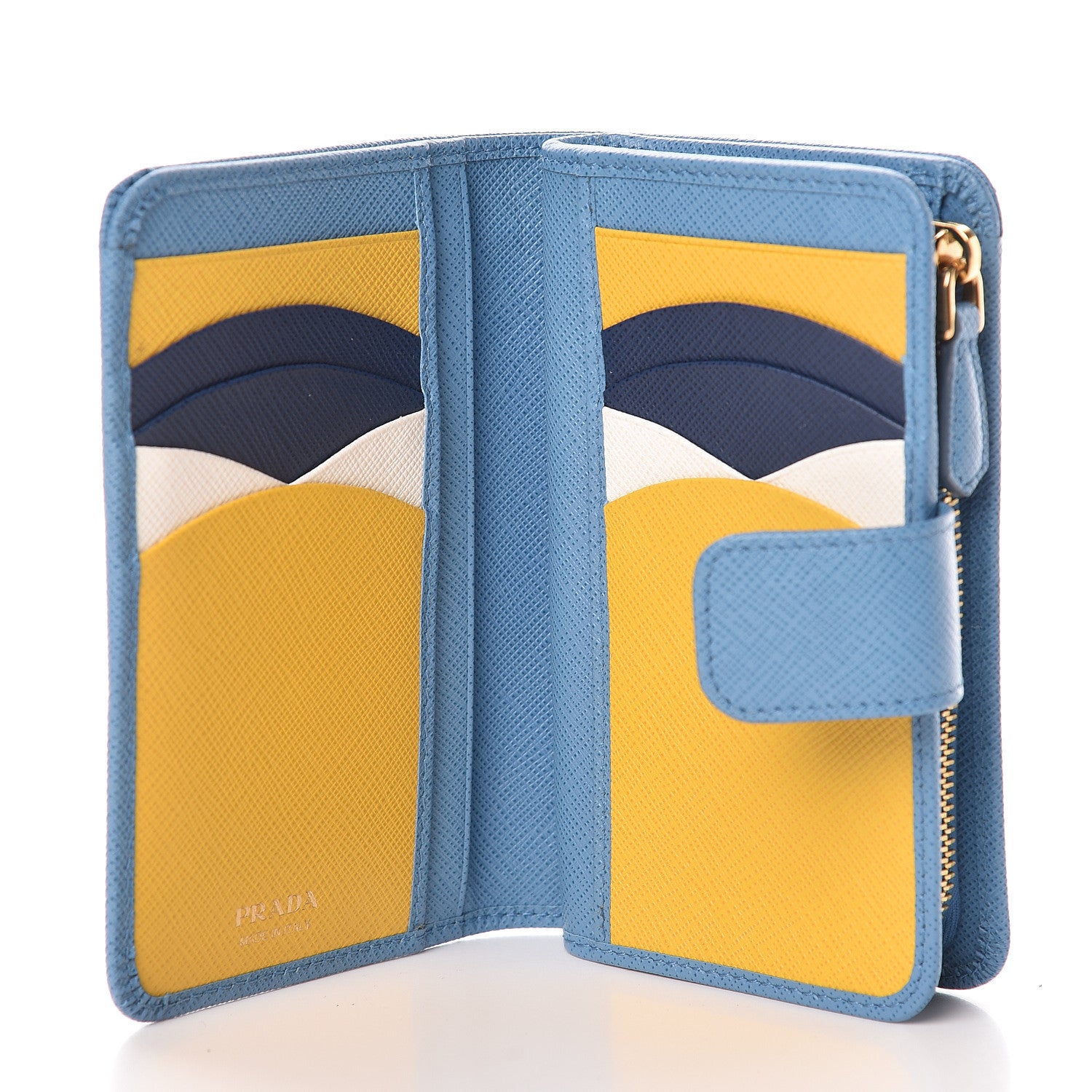 Prada Saffiano Metal Compact Wallet Bluette Mare 6 of 8