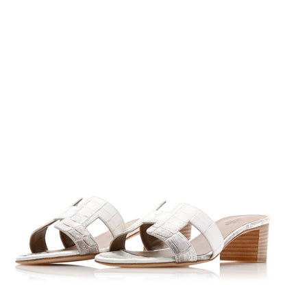 Hermes Matte Niloticus Crocodile Himalaya Oasis Sandals 36.5 White 3 of 9