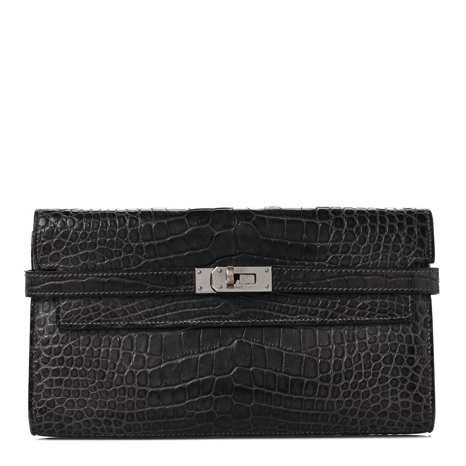 Hermes Matte Alligator Kelly Longue Wallet Graphite 2 of 16