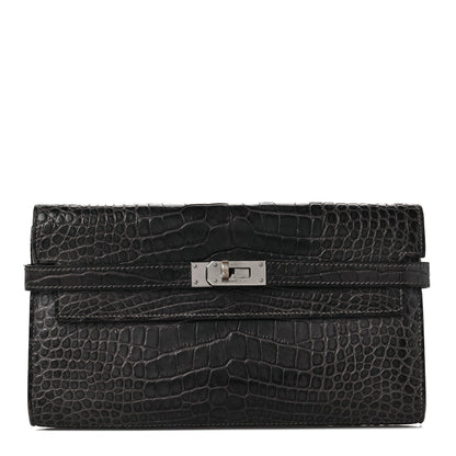 Hermes Matte Alligator Kelly Longue Wallet Graphite 2 of 16