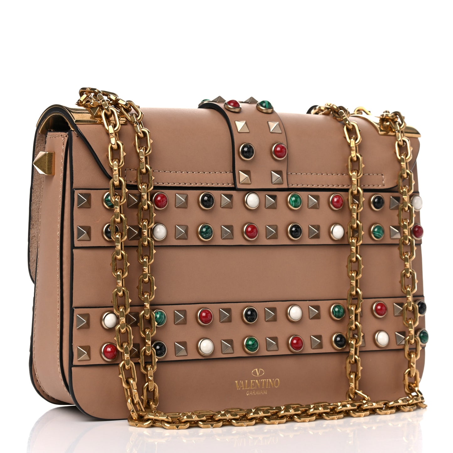 Grained Calfskin Tribal B-Rockstud Rolling Shoulder Bag Soft Noisette