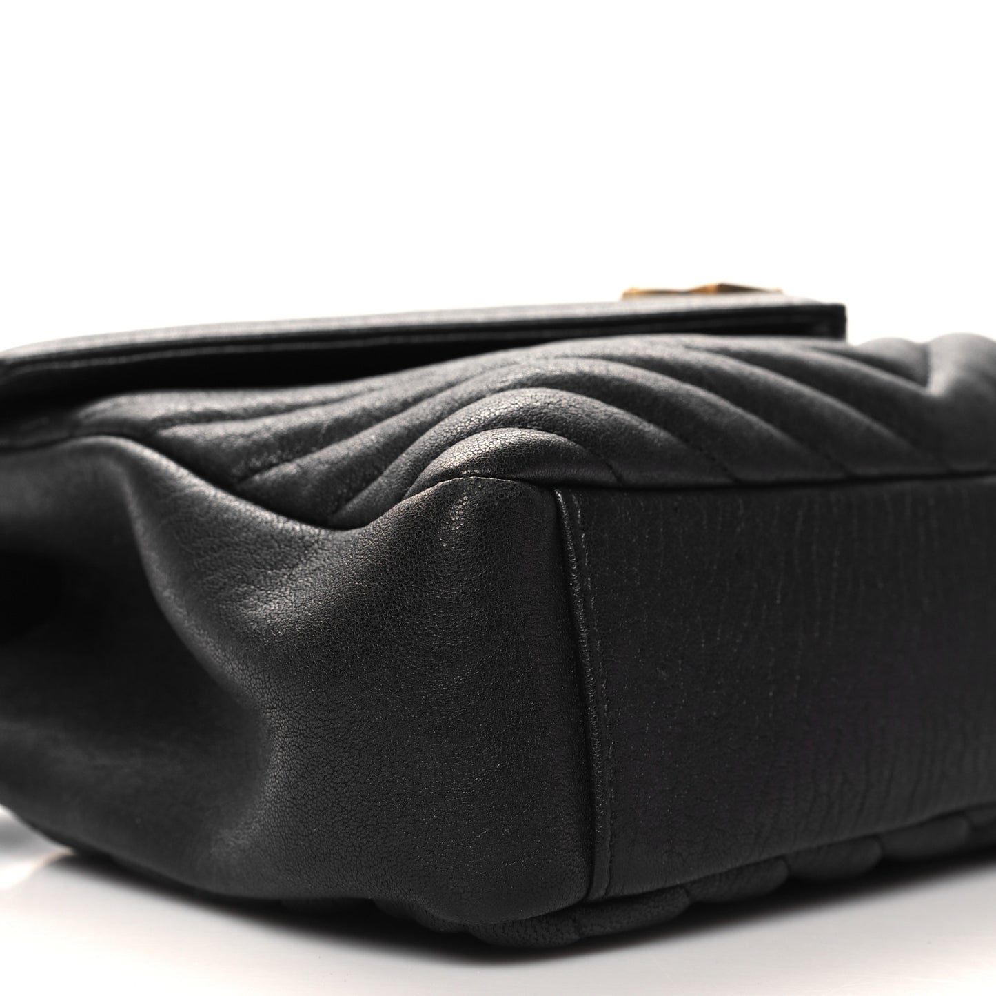 Sheepskin Matelasse Chevron Monogram Medium College Bag Black