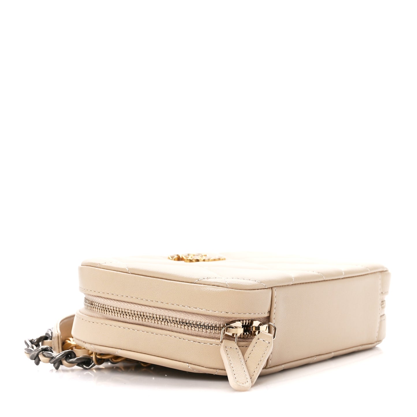 Lambskin Quilted Chanel 19 Clutch With Chain Beige