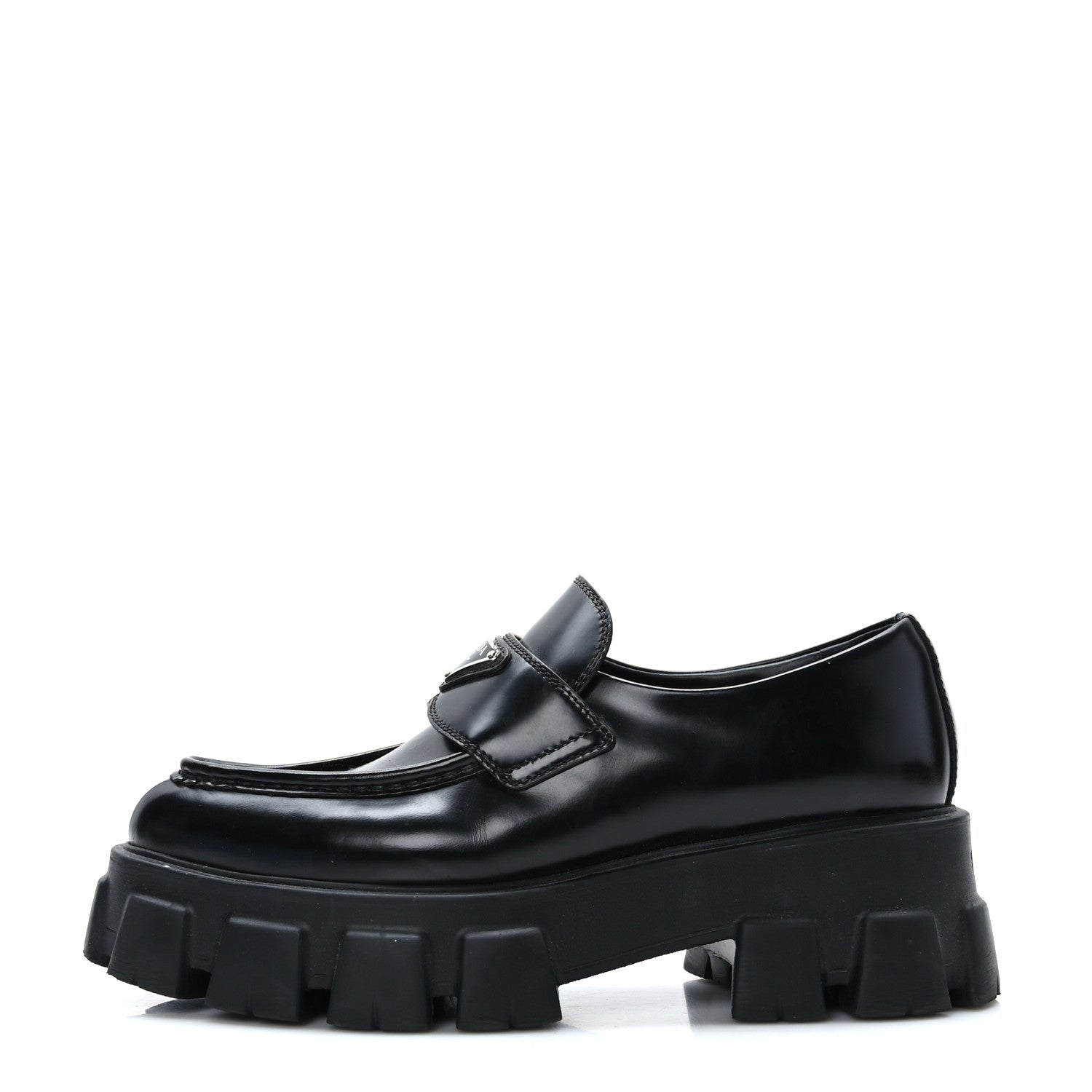 Prada Spazzolato Triangle Logo Monolith Pointy 55mm Loafers 38.5 Black 1 of 9