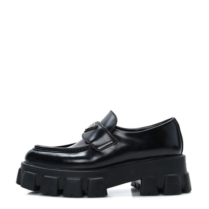 Prada Spazzolato Triangle Logo Monolith Pointy 55mm Loafers 38.5 Black 1 of 9
