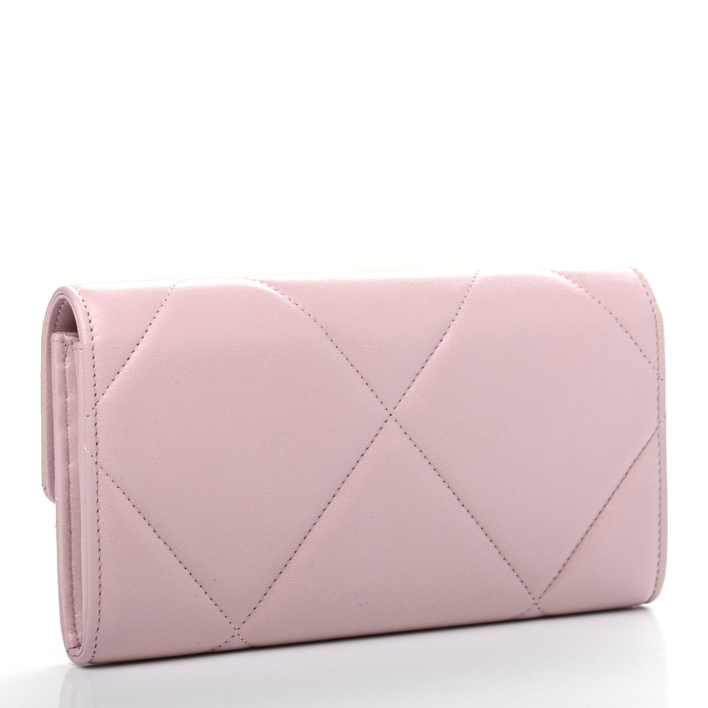 Shiny Goatskin Quilted Chanel 19 Flap Wallet Pink