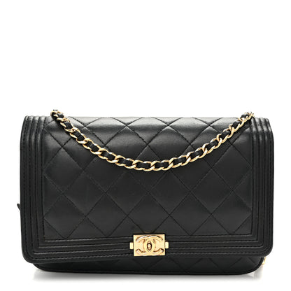Chanel Lambskin Quilted Boy Wallet On Chain WOC Black 1 of 11