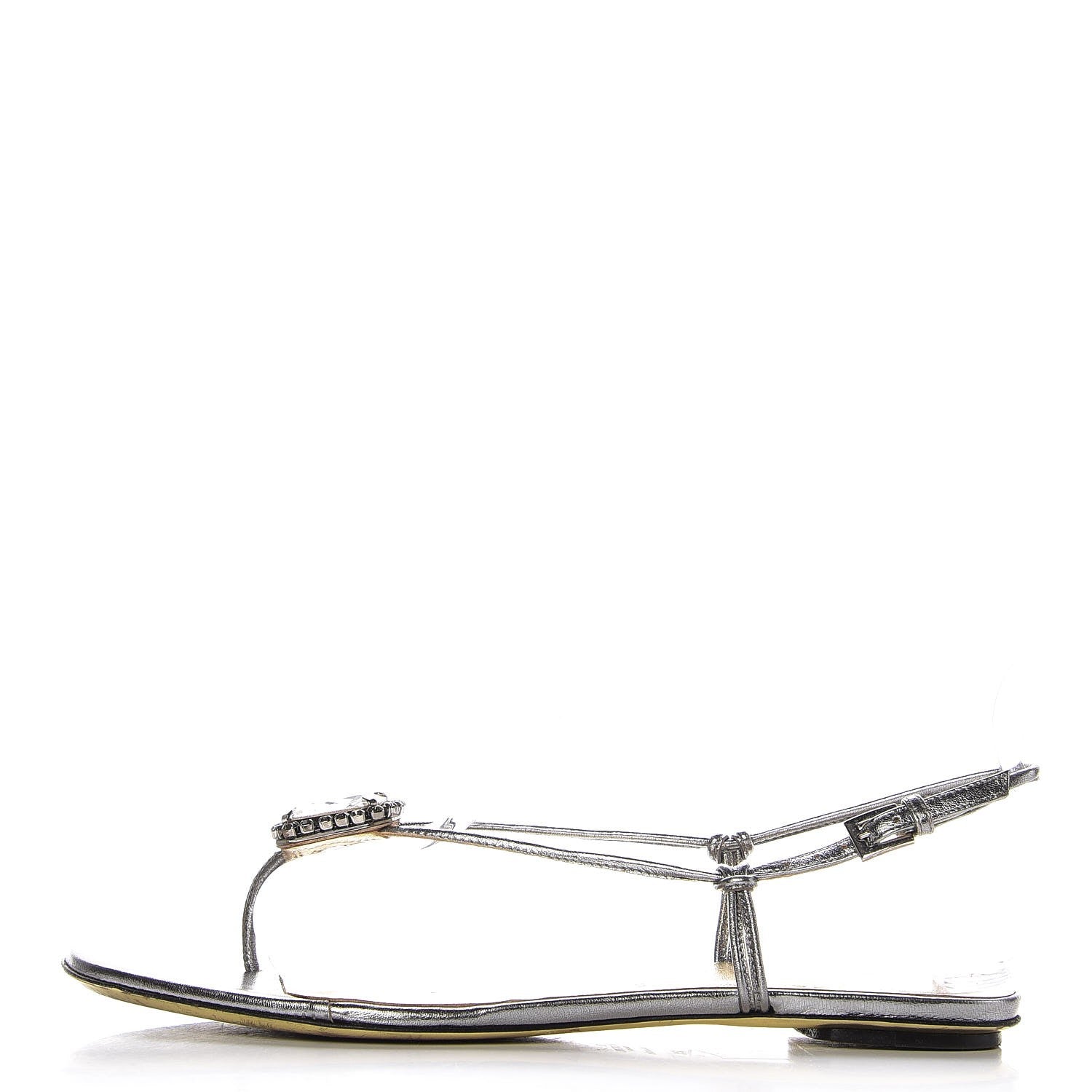Valentino Garavani Metallic Vitello Crystal Slingback Flat Thong Sandals 38.5 Silver 1 of 9