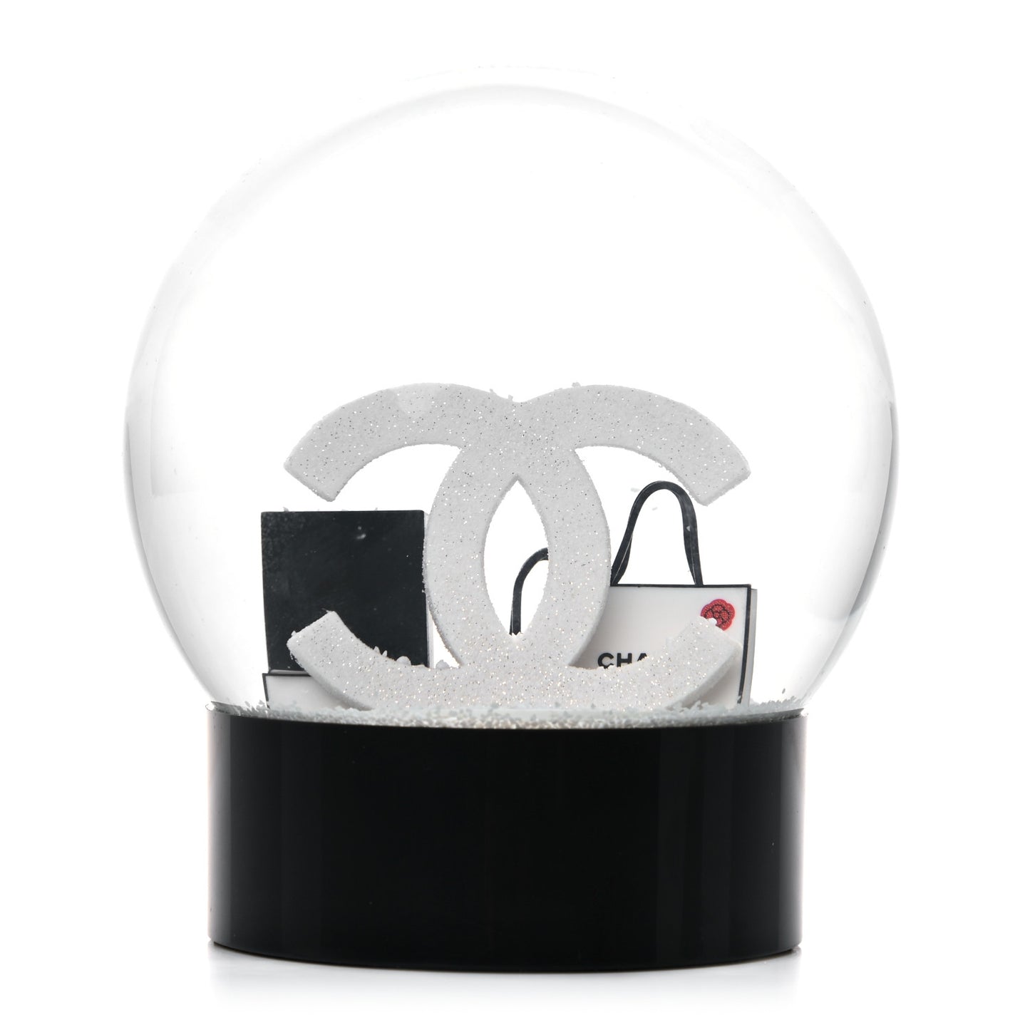 Glass CC Shopping Bag Snow Globe