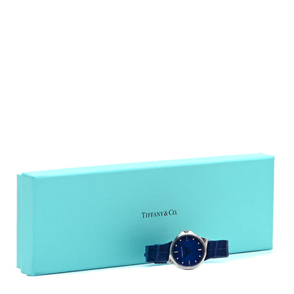 Tiffany Stainless Steel Alligator Diamond 28mm Metro Quartz Watch Navy 5 of 5