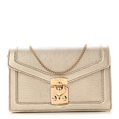 Miu Miu Metallic Vitello Lizard Embossed Confidential Chain Shoulder Bag Pirite 1 of 10