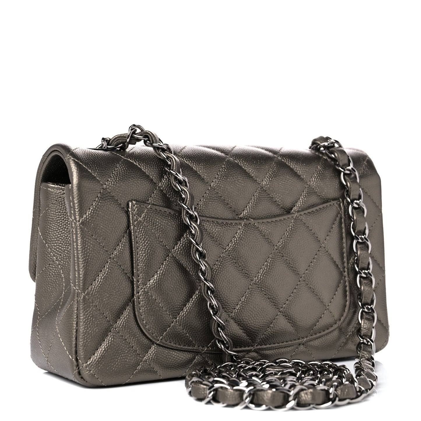 Iridescent Caviar Quilted Mini Rectangular Flap Bronze