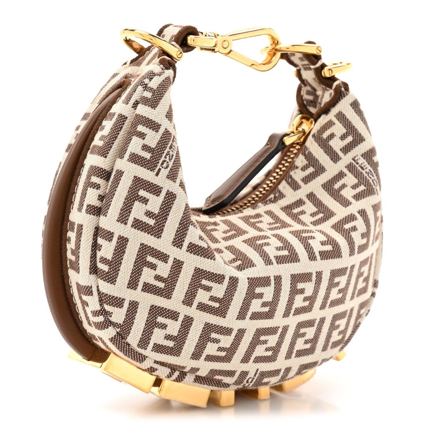 Fendi Fabric Jacquard FF 1974 Nano Fendigraphy Hobo Charm Beige 3 of 10