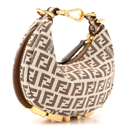 Fendi Fabric Jacquard FF 1974 Nano Fendigraphy Hobo Charm Beige 3 of 10