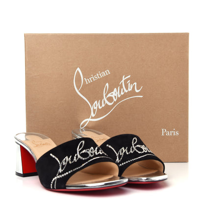 Christian Louboutin Veau Velours Specchio Dear Home 55 Slide Sandals 39.5 Black Crystal 10 of 10