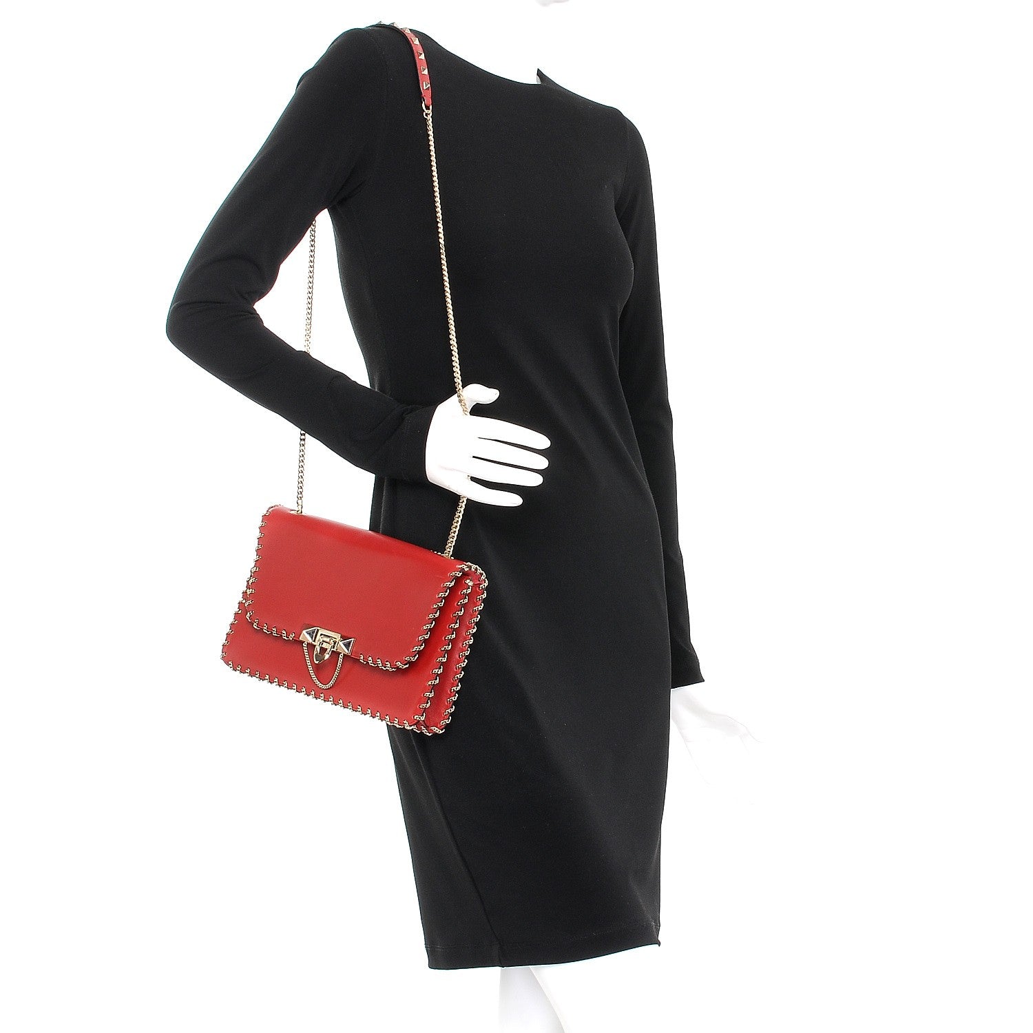 Valentino Garavani Vitello Groumette Small Rockstud Demilune Shoulder Bag Rosso Valentino 2 of 7