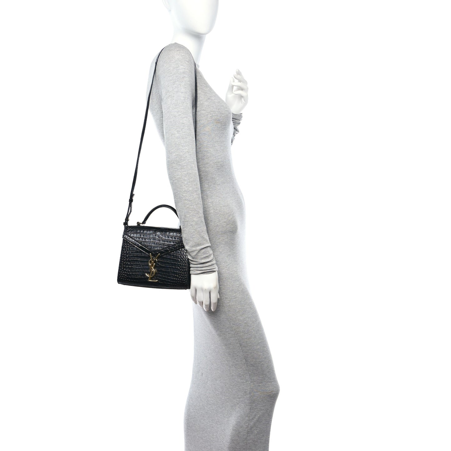 Calfskin Crocodile Embossed Mini Classic Monogram Cassandra Top Handle Black