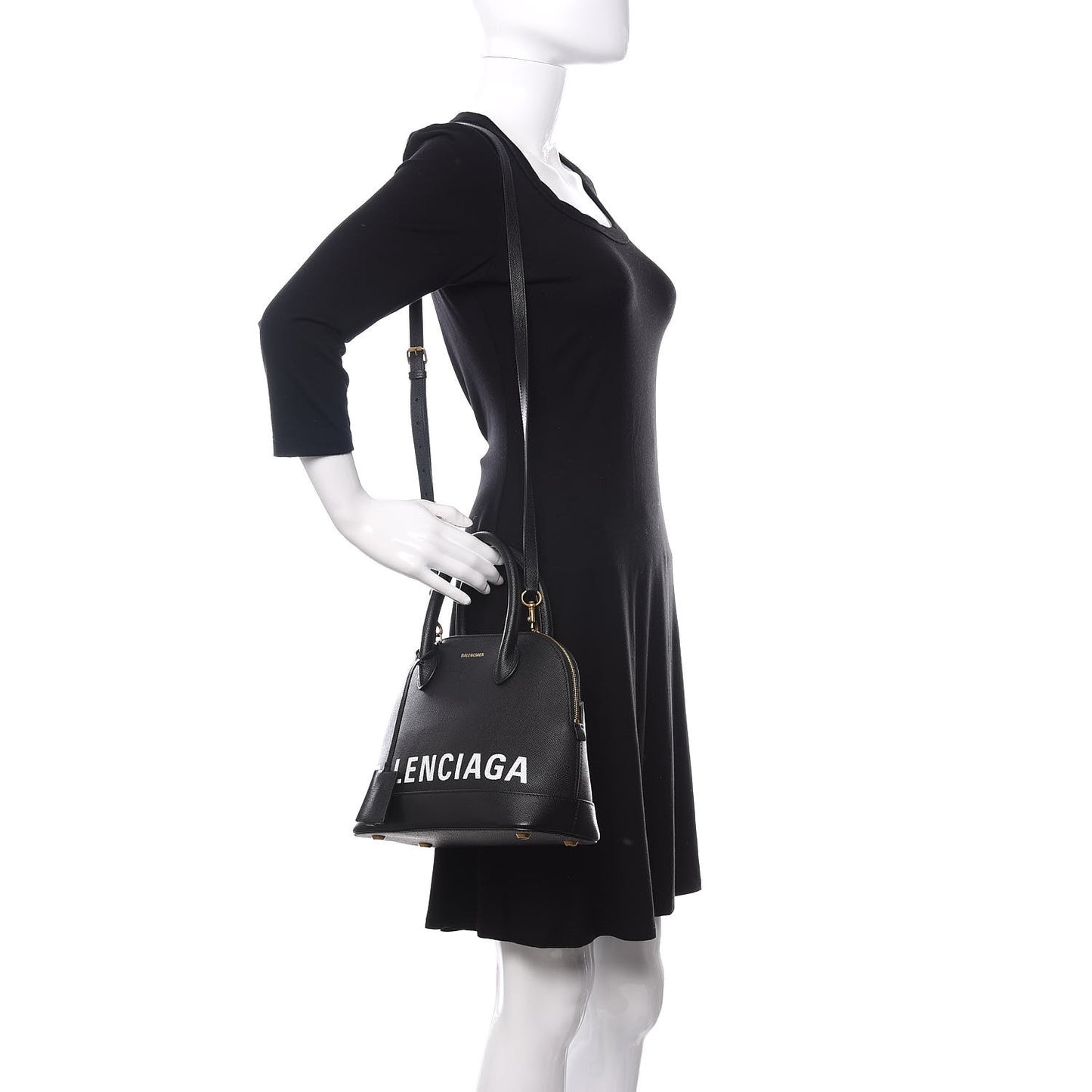 Signature Grained Calfskin Logo S Ville Top Handle Bag Black