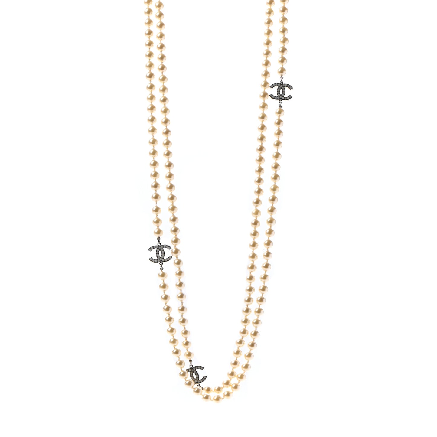 Pearl Multistrand CC Long Necklace Pearly White