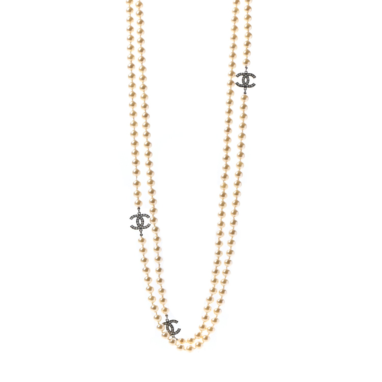 Chanel Pearl Multistrand CC Long Necklace Pearly White 1 of 5
