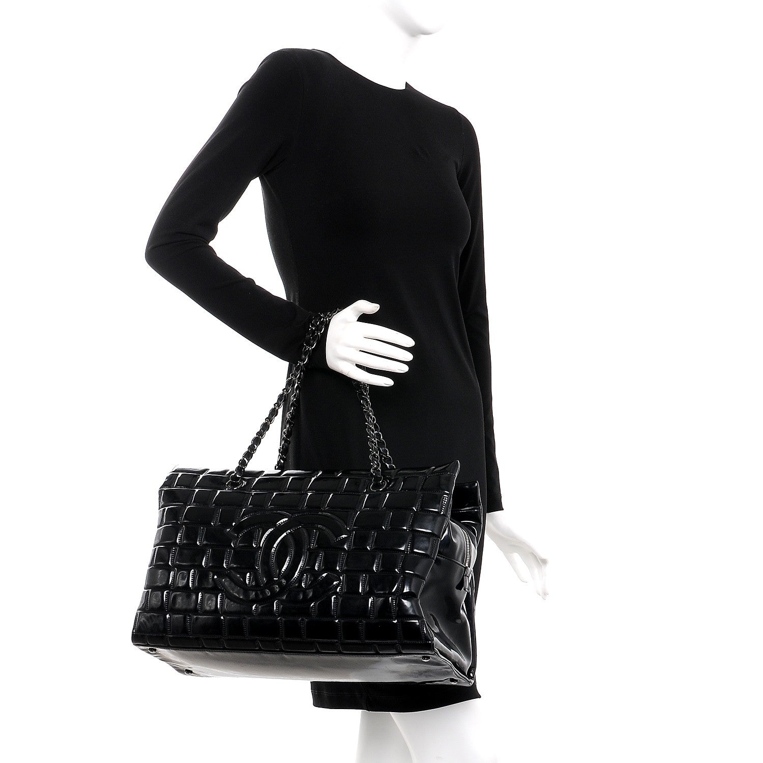 Chanel Vinyl Quilted Frozen Shopping Tote Black 2 of 9