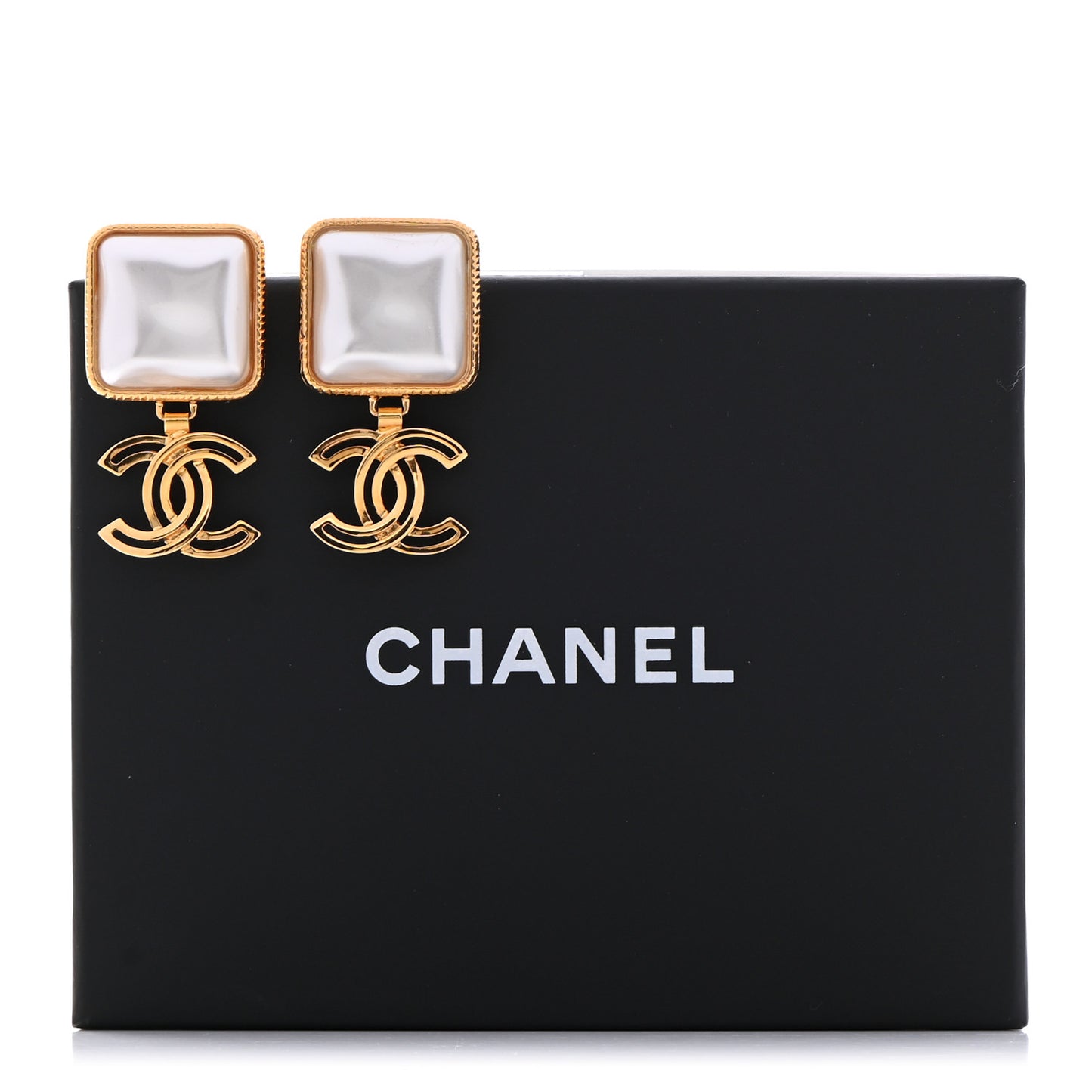 Metal Pearl Obazine CC Drop Earrings Gold