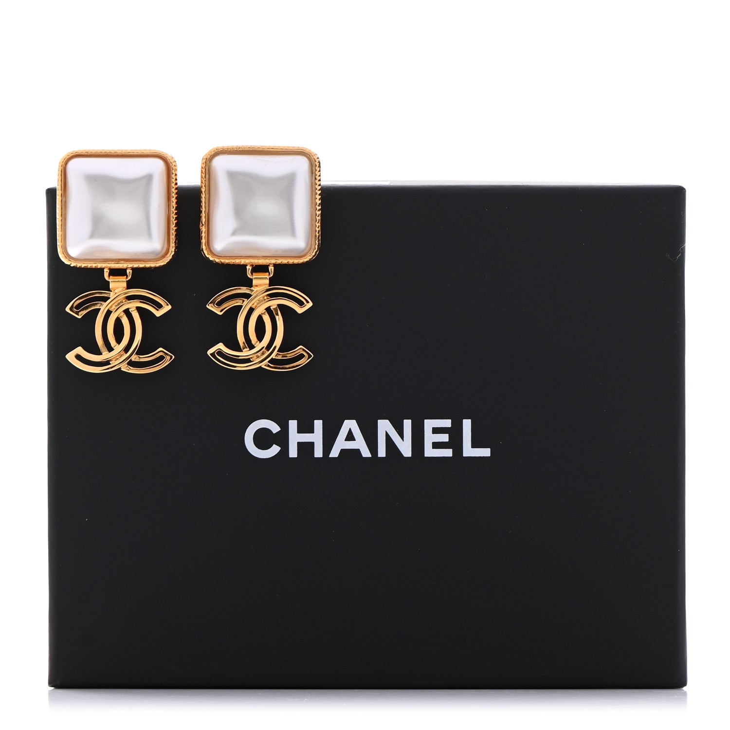 Chanel Metal Pearl Obazine CC Drop Earrings Gold 5 of 5