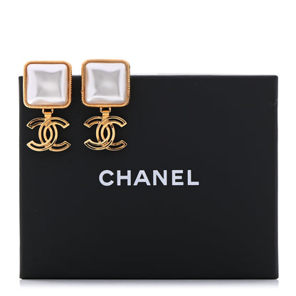 Chanel Metal Pearl Obazine CC Drop Earrings Gold 5 of 5