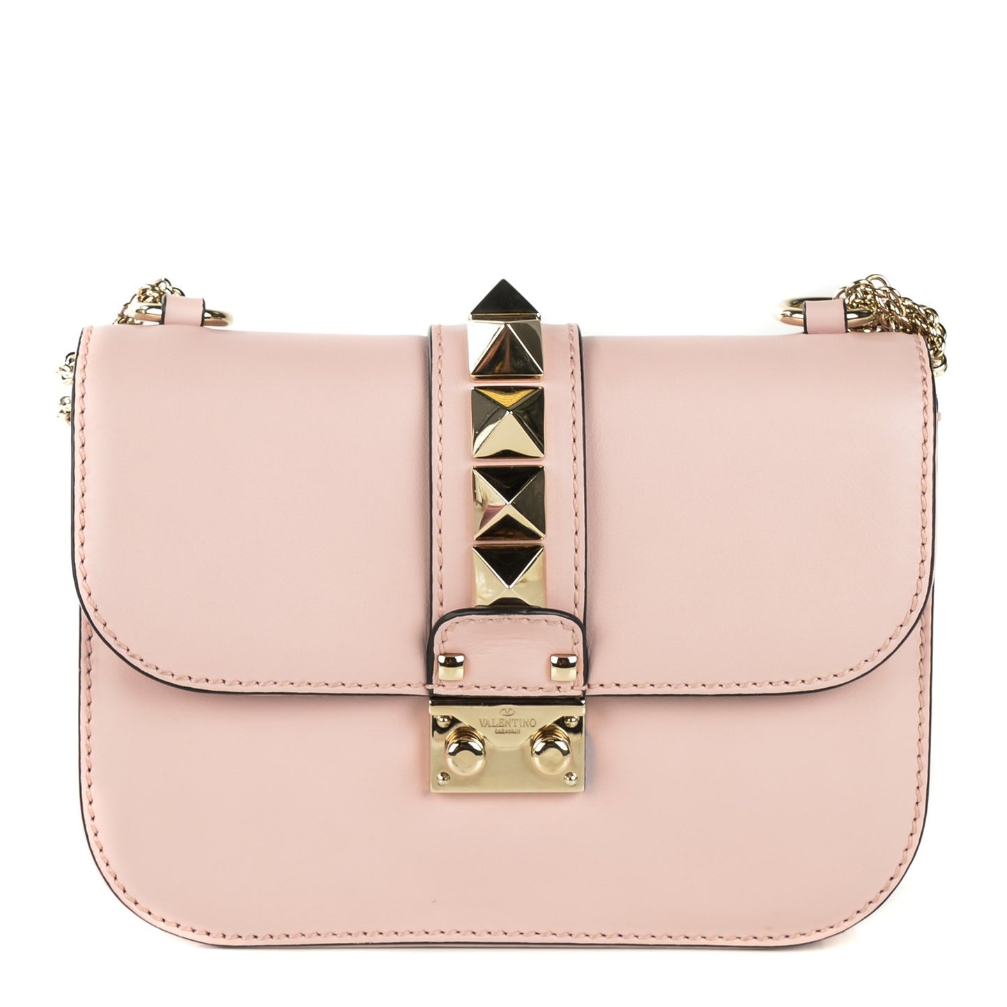 Vitello Small Glam Lock Rockstud Flap Water Rose