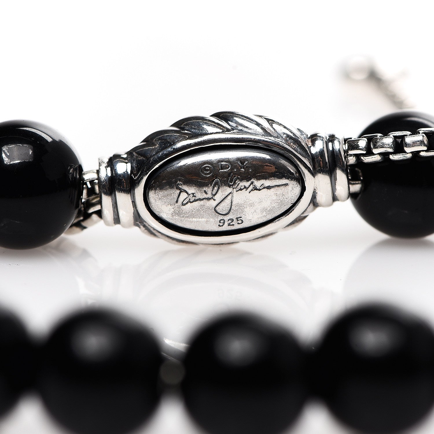 David Yurman Sterling Silver Black Onyx 8mm Spiritual Beads Adjustable Bracelet 3 of 3