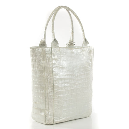 Nancy Gonzalez Metallic Crocodile Medium Leaf Tote White 3 of 8