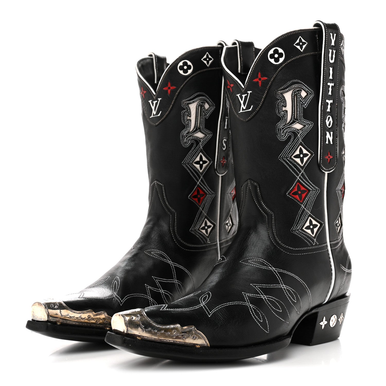 Louis Vuitton Calfskin LV Texan Mens Rider Boots 10.5 Black Silver 4 of 10