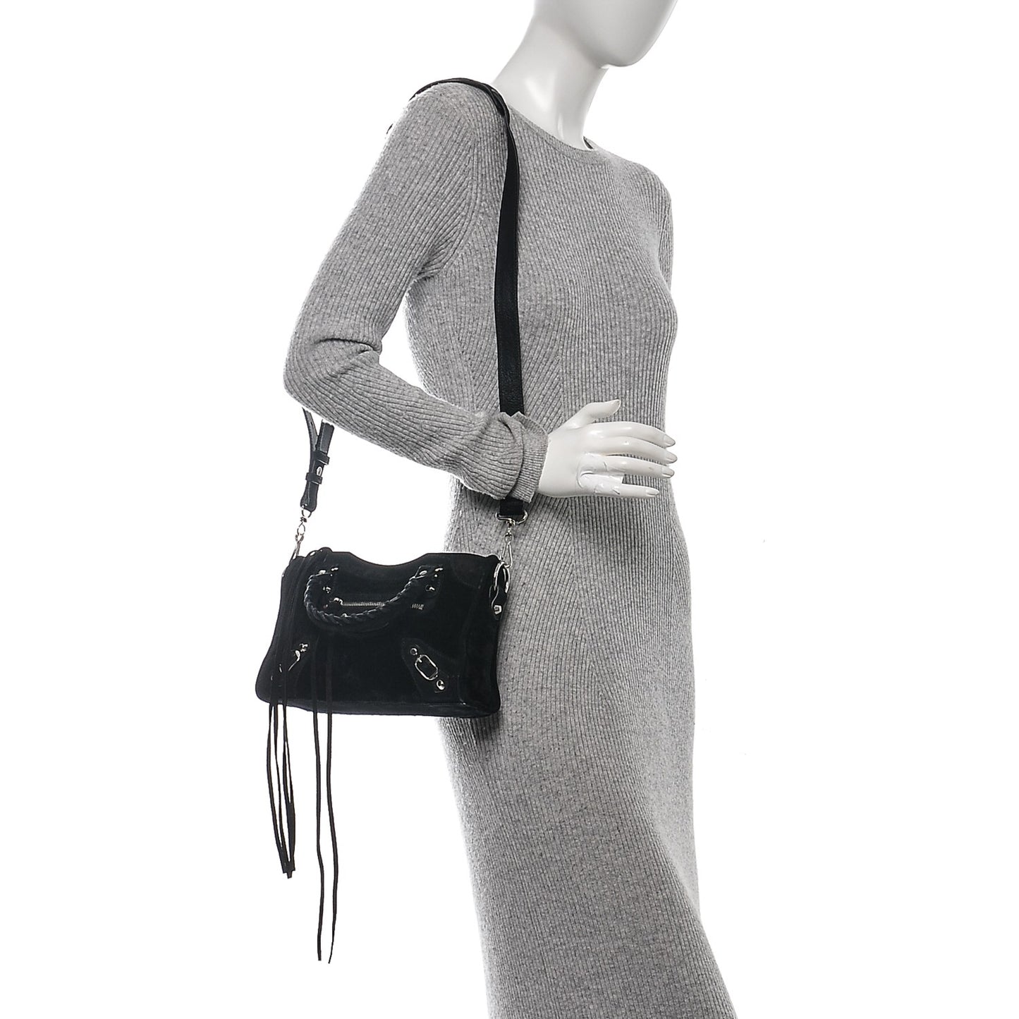 Shearling Suede Classic Silver Hardware Mini City Black