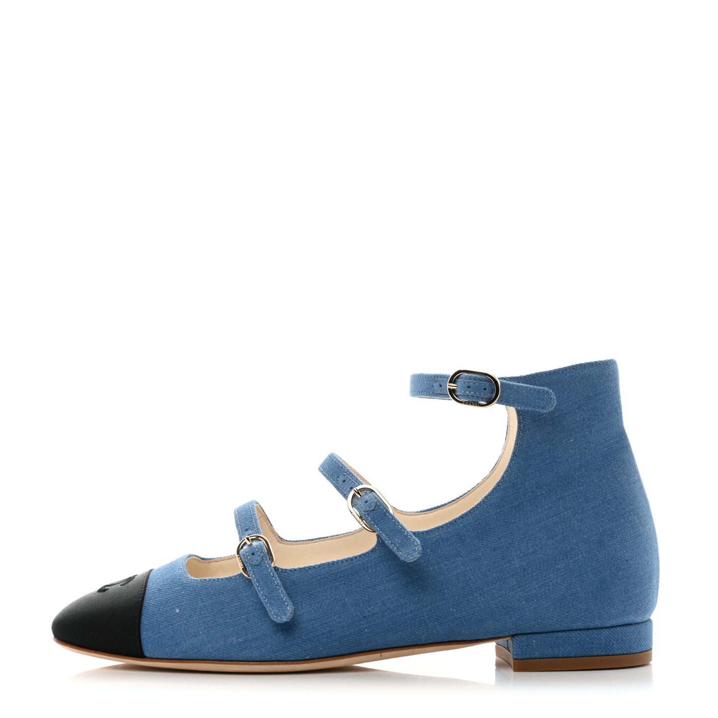 Denim Grosgrain Cap Toe Mary Jane Flats 37.5 Blue