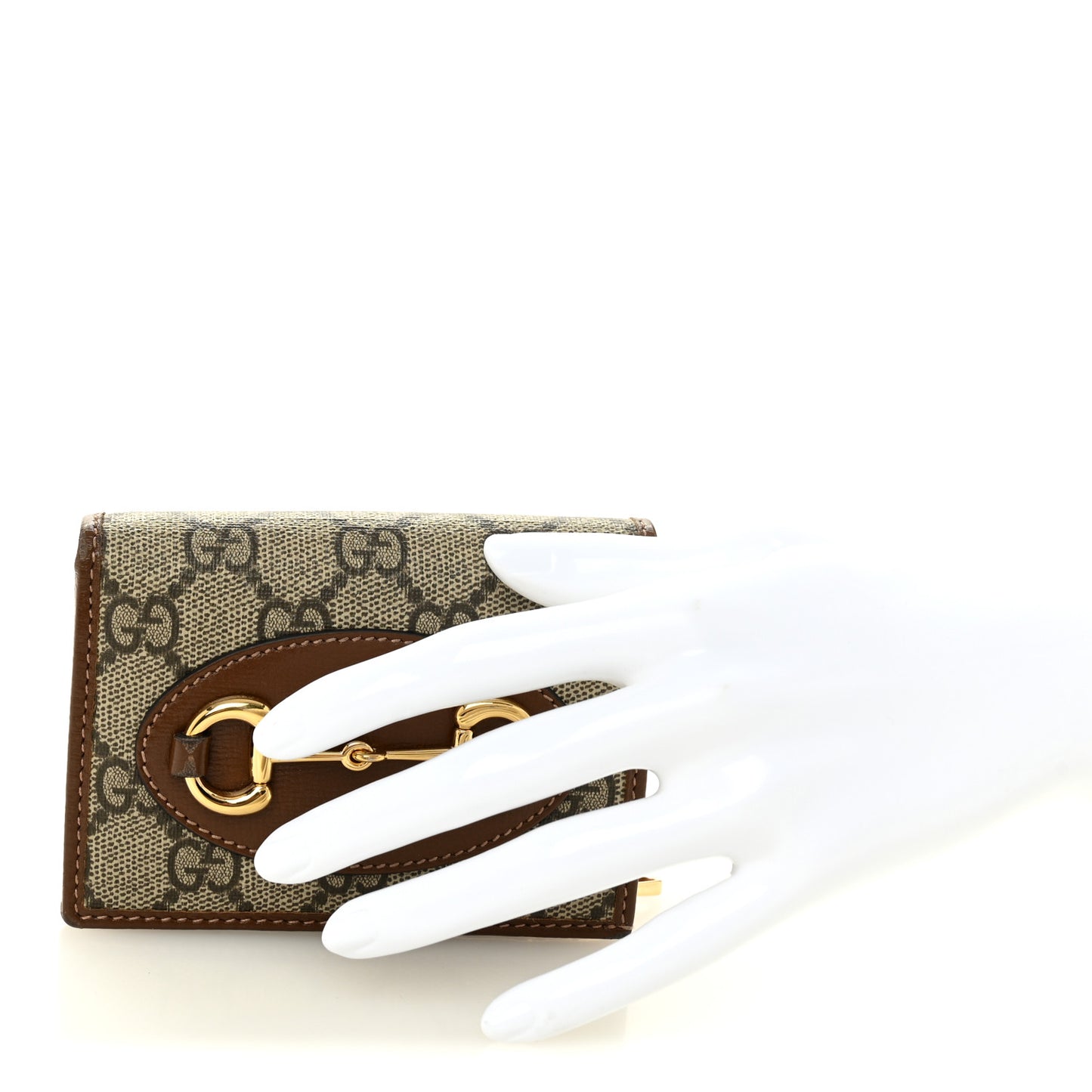 GG Supreme Monogram Horsebit 1955 Card Case Wallet Beige Ebony Brown Sugar