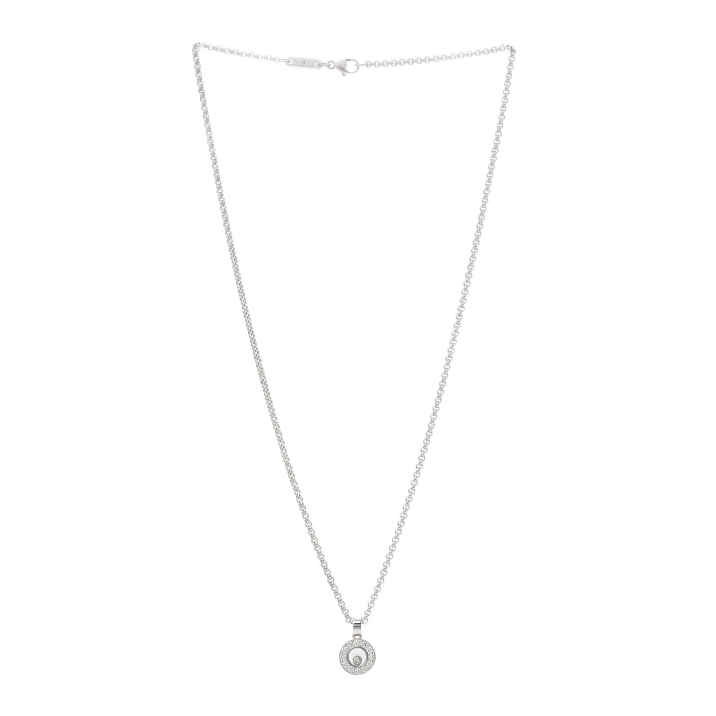 18K White Gold Happy Diamond Halo Pendant Necklace
